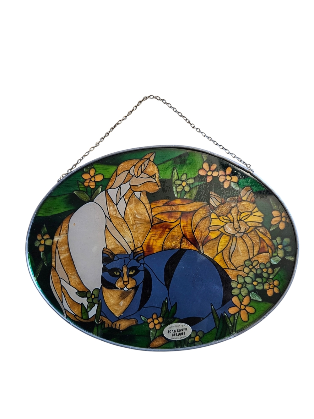 Joan Baker Designs Hand Painted Cat Suncatcher 9x7 Stained Glass Style Wall Hang